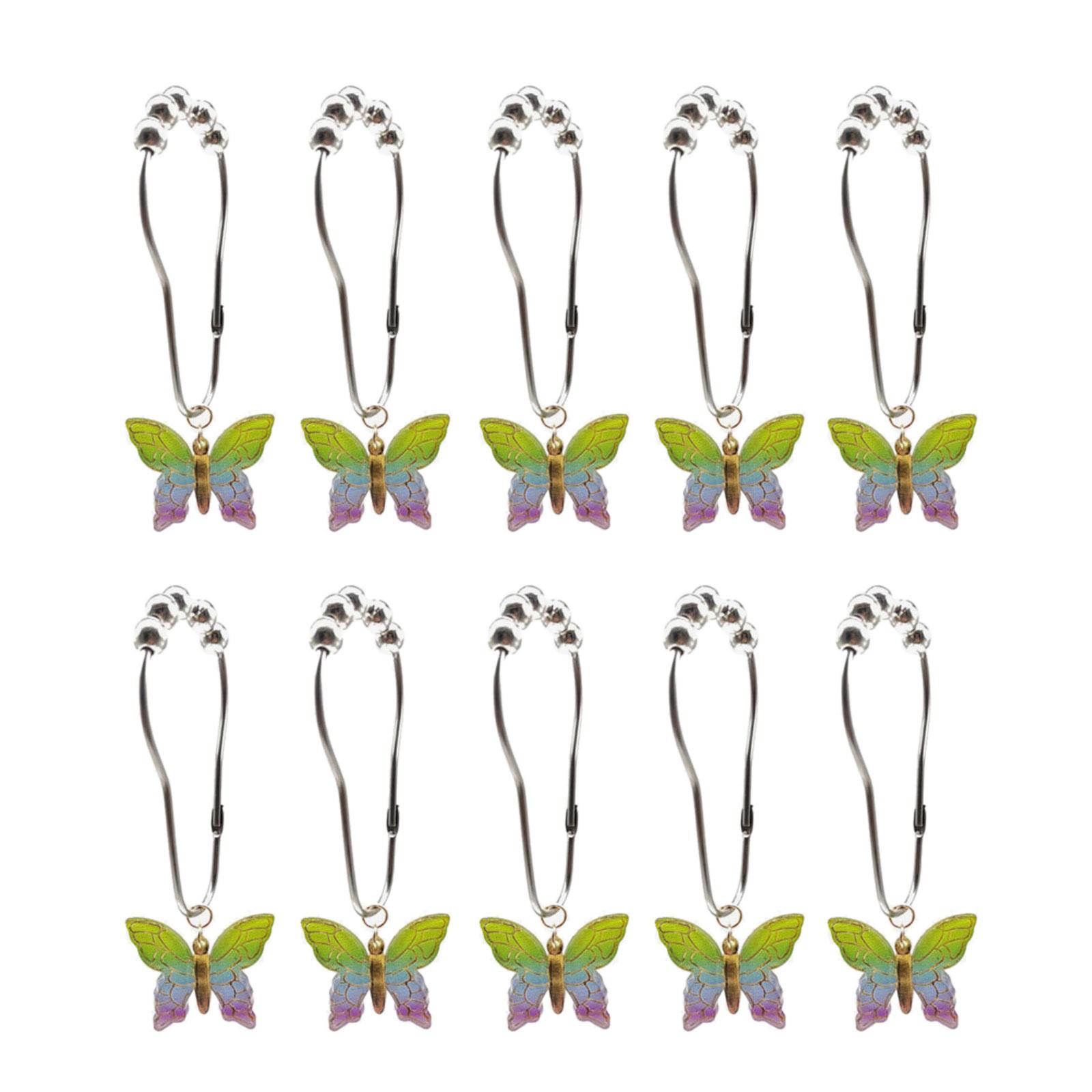 

10 шт. Красочные акриловые кольца для шторки для душа в виде бабочек, устойчивые к ржавчине, декоративные крючки для штор для аксессуаров для ванной комнаты зелёный