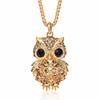 Rhinestone Owl Sweater Chain Long Necklace for Women Vintage Animal Pendant Jewelry