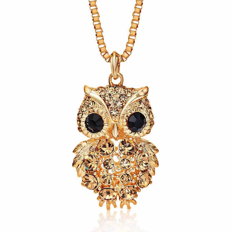 Rhinestone Owl Sweater Chain Long Necklace for Women Vintage Animal Pendant Jewelry