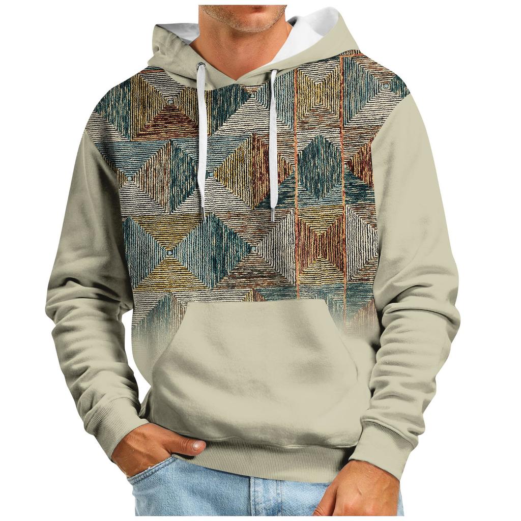 Podzimní pánský velký svetr s digitálním potiskem s kapucí Nový velký základní svetr