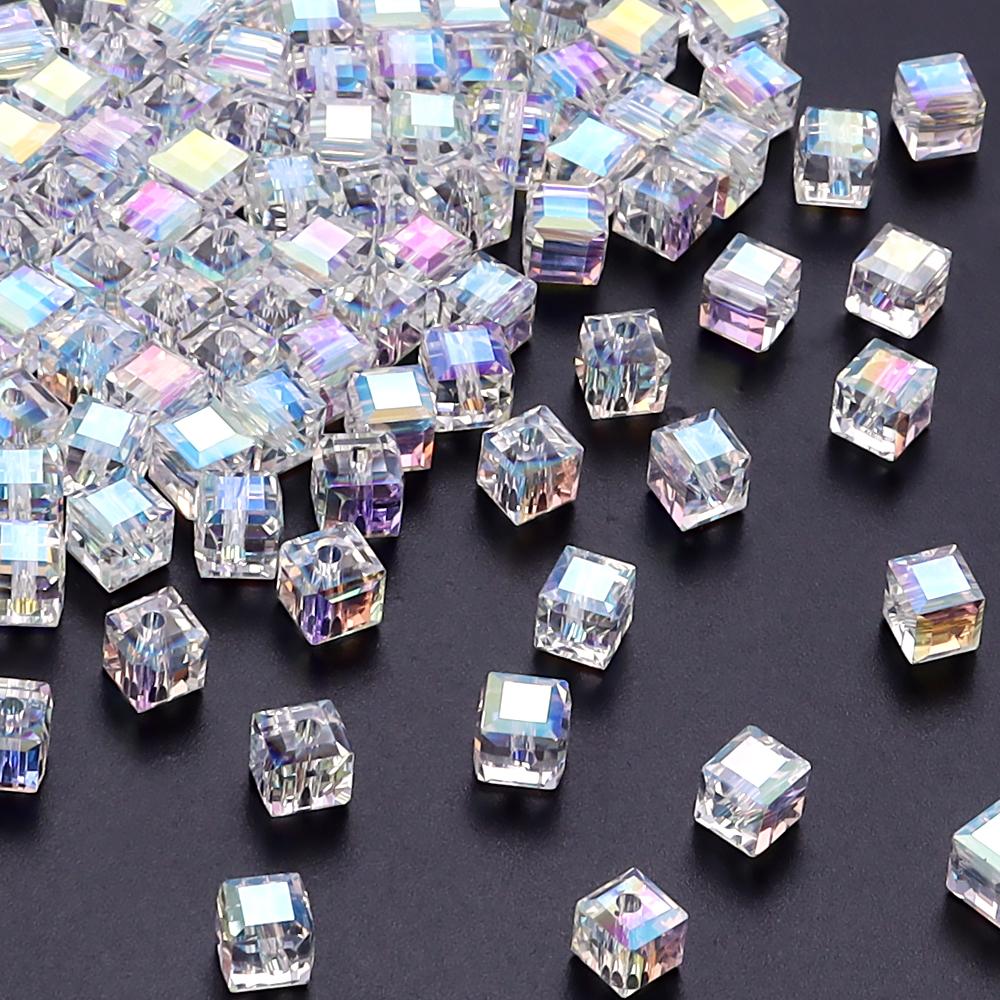 50Pcs/lot Square Faceted Crystal Beads Glass Cube Loose Beads for Jewelry Making DIY Crafts Bracelet Accessories Wholesale