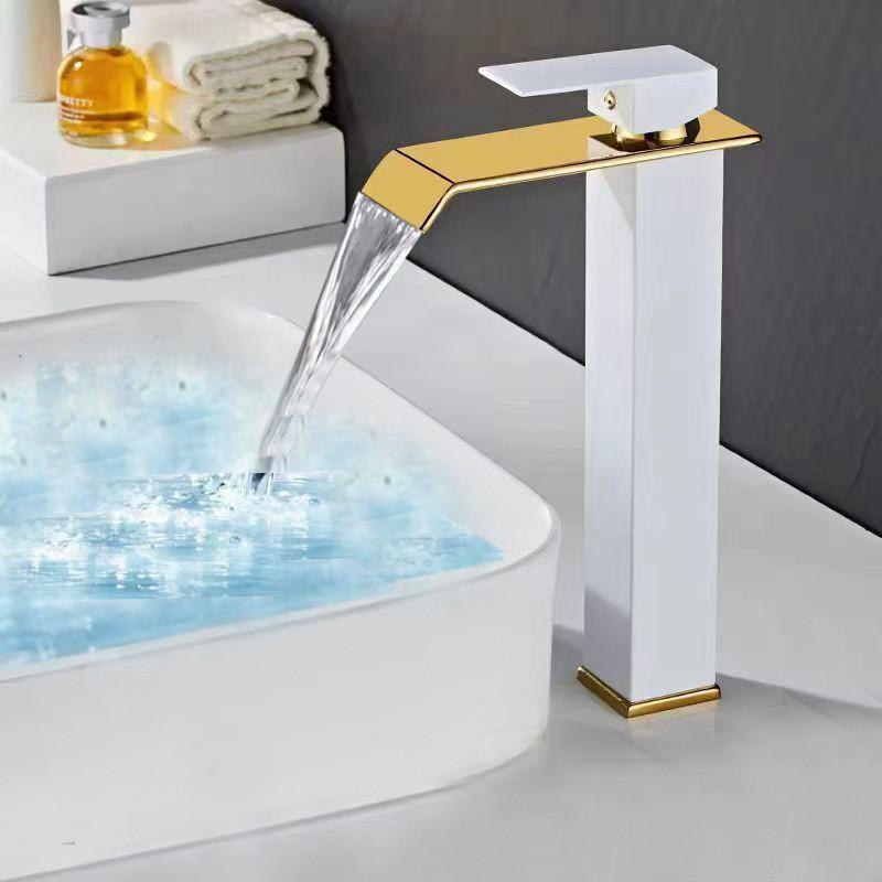 Tuqiu Gold and Black Bathroom Faucet Waterfall Faucet Basin Faucet Bathroom Basin Faucet Mixer Tap Hot and Cold Sink Faucet