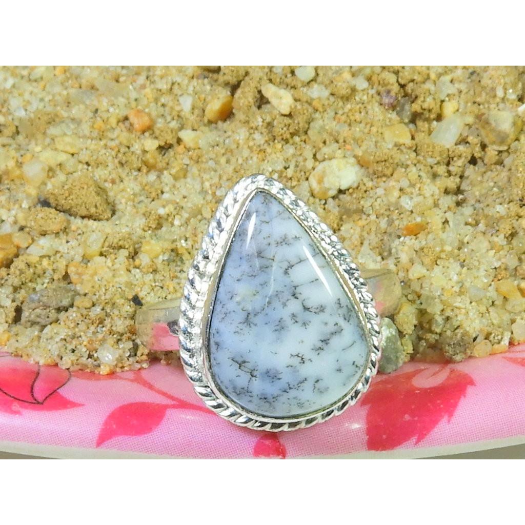 

Natural Dendrite Opal 925 Sterling Silver Pear Handmade Ring Gift US-8.25 MK-83