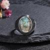 CopperRing for Women Oval Round Natural Labradorite Ring Gift Sun Shaped Retro Luxury Fine Jewelry