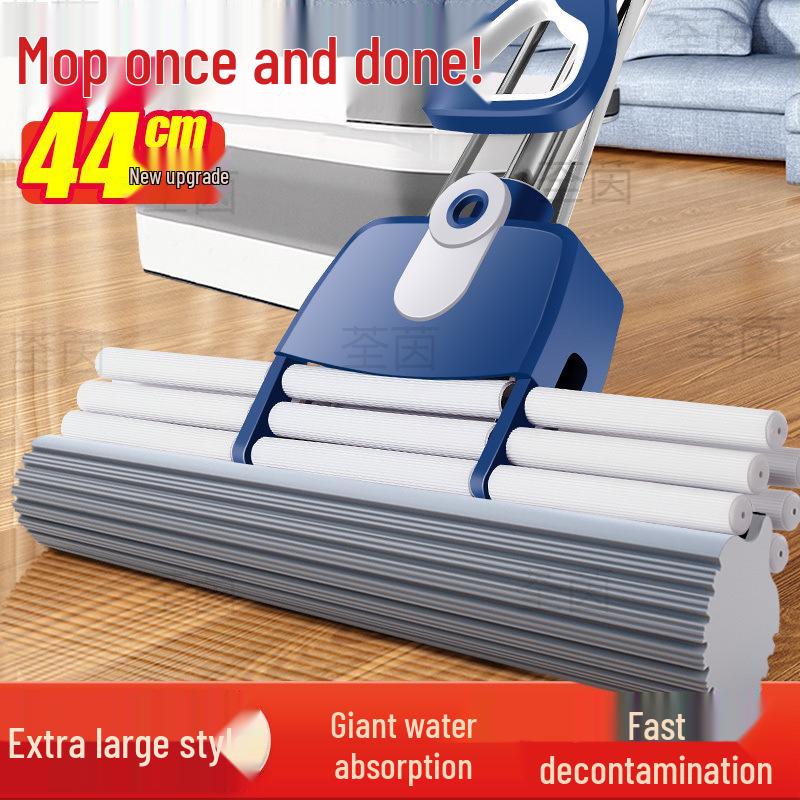 44CM Large Sponge Mop - Hand-Free Wash, Absorbent, One-Swipe Wring-Out, Dual-Use for Dry & Wet Cleaning (43CM Mop Head)