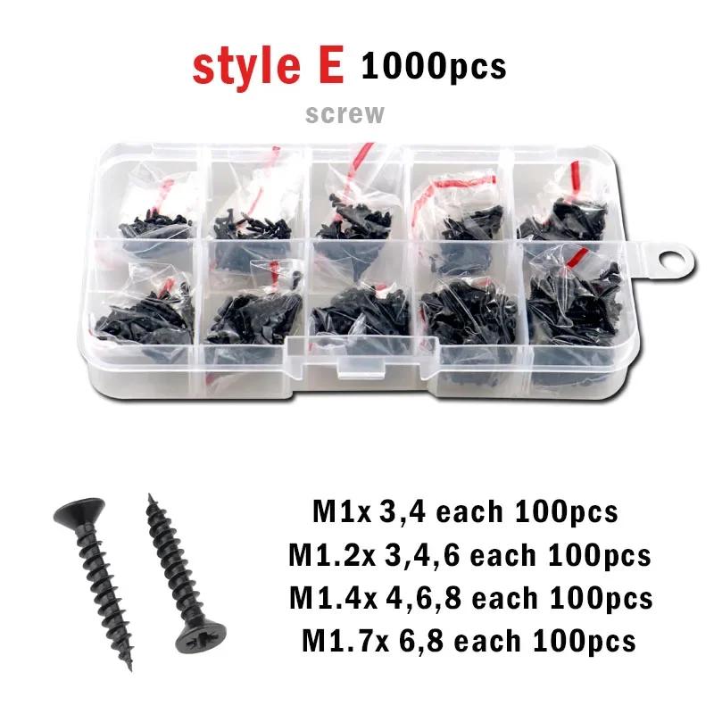 

M1 M1.2 M1.4 M1.7 M2 M3 M4 Черный стальной мини-микро-саморез с крестообразной головкой и потайной головкой, набор винтов для дерева, коробка с набором