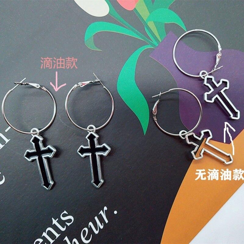 Punk Hollow Cross Pendant Dangle Earrings For Women Minimalist Silver Color Round Circle Drop Dangle Earring Ear Jewelry Gifts