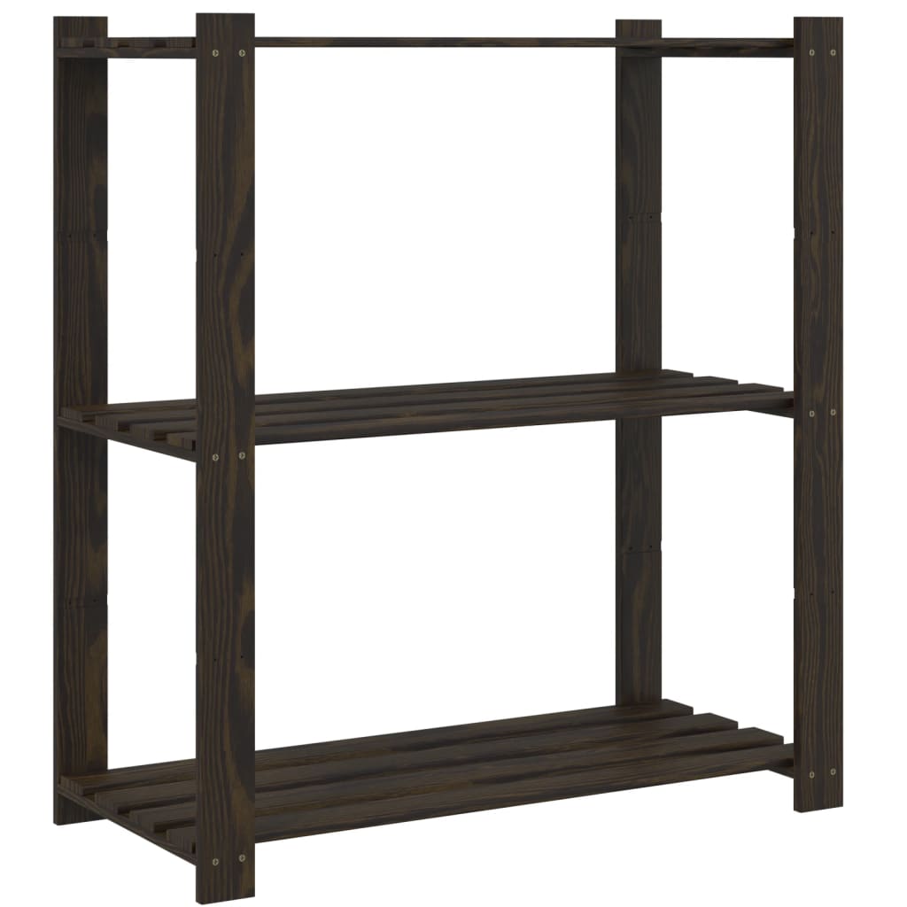 Storage Rack with 3 Shelves Black 80x38x90 cm Solid Pine Wood