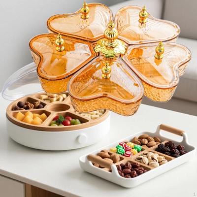 Divided Rotating Serving Tray 5 Compartments Multifunctional Organizer with Lid Appetizer for