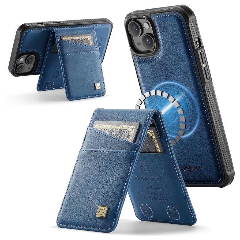 For iPhone 15 Case AUTSPACE A12 Leather Phone Case with Detachable Card Bag