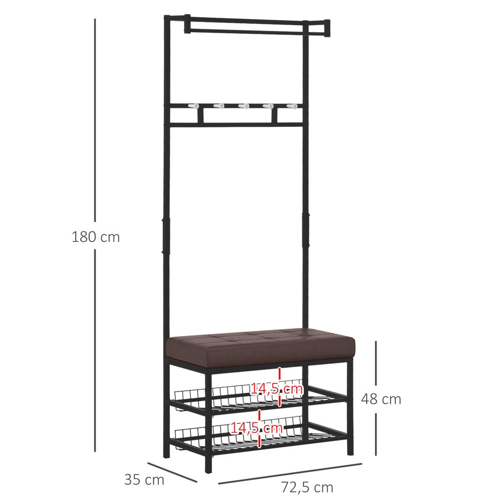Coat Rack Entryway Coat Hanging Hat Bags Hook Storage Hallway Storage Shelf Footrest Bench Metal Multi Purpose