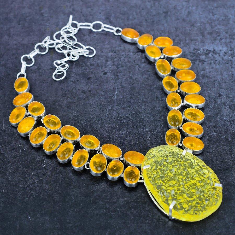 Opale Triple Jaune, Pierre Précieuse Ambre Collier en Argent Sterling 925 18" C7v65