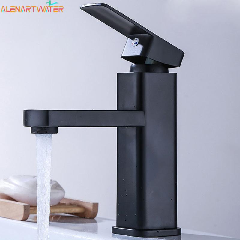 Bathroom Faucet Hot&Cold Mixer Tap Deck Mounted Bathroom Basin Faucets Black Square Washbasin Sink Bathtub Faucet