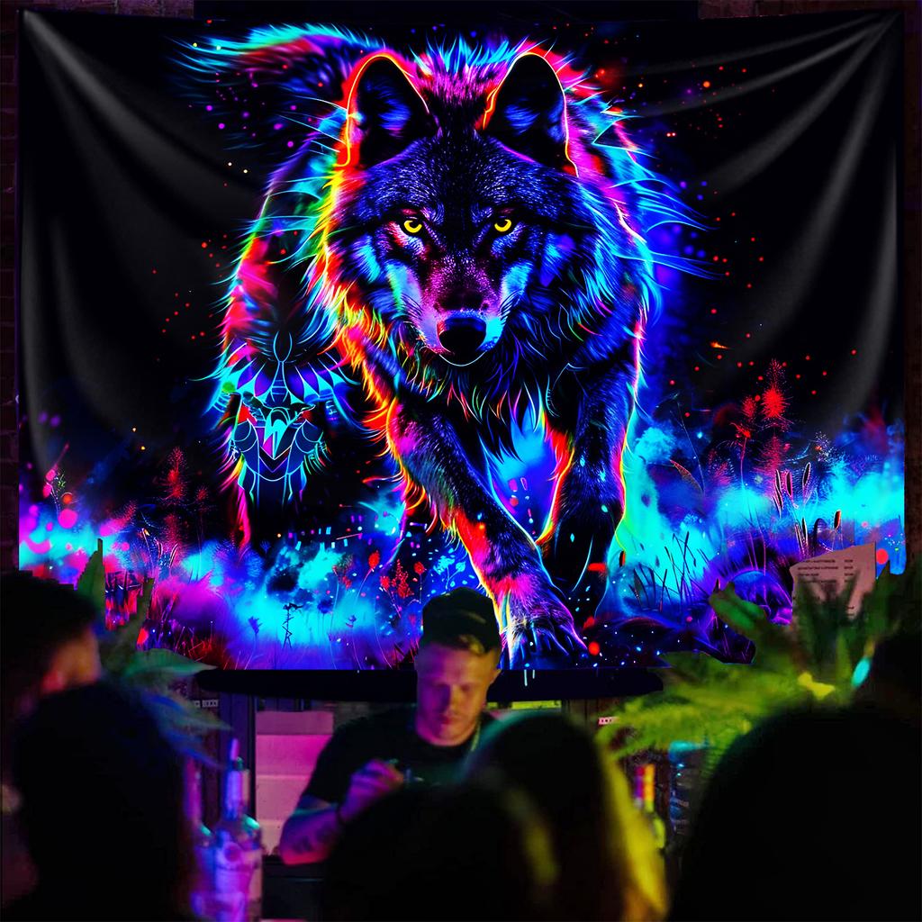 VIKAMA Wolf Totem Tapestry Vibrant Living Room Feature Wall for Trendy Gaming Rooms  Music Rooms