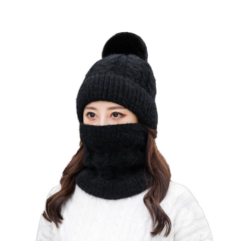 Hat Women's Autumn and Winter Wool Hat Versatile Scarf Set Hat Fashion Cycling Warm Fleece Thickened Knitted Hat