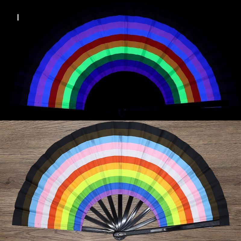 Kung Fu Fan Uv Ink Printing Fluorescent Fan Bamboo Bone Folding Fan For Festival Foldable Fan Music Festival Fan