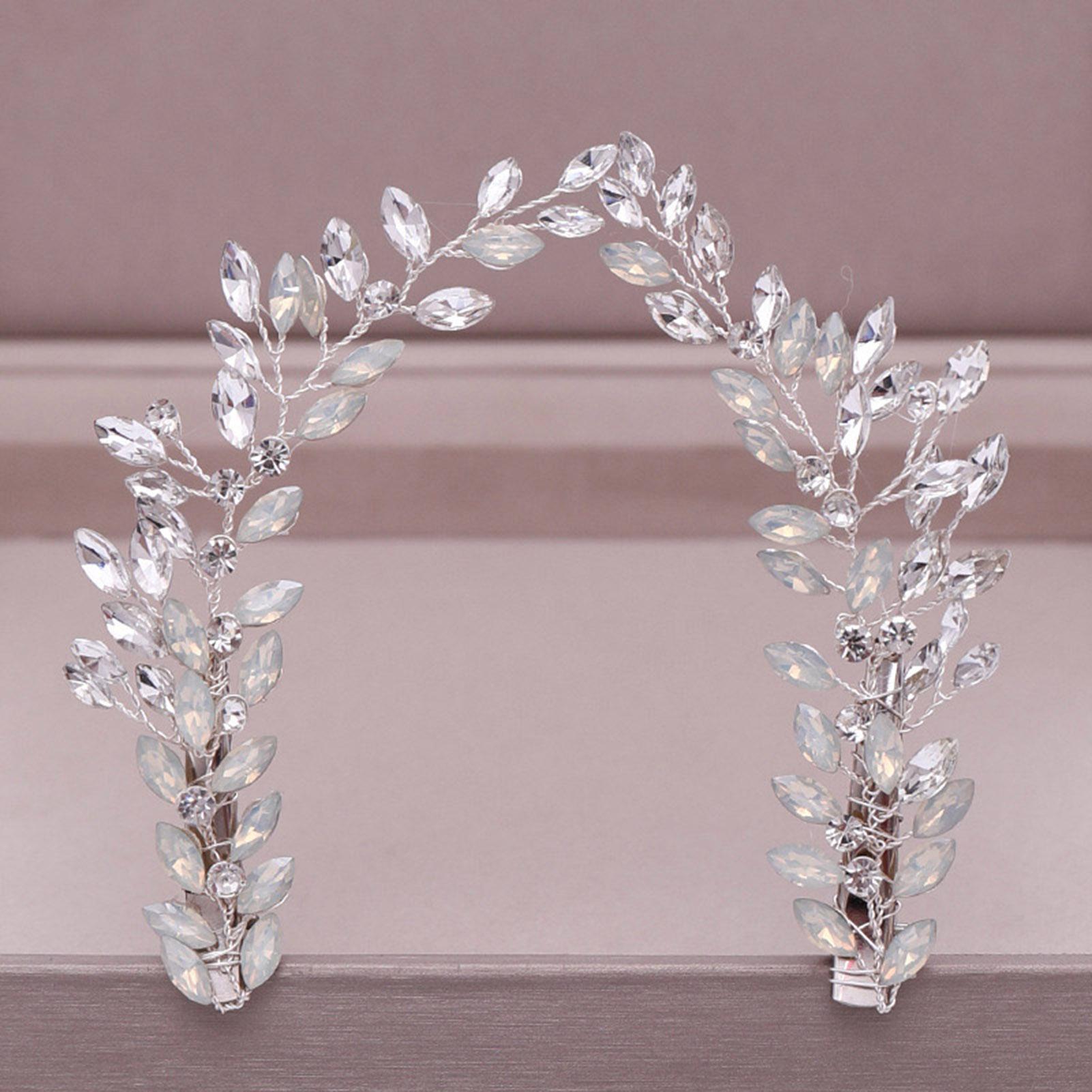 Silver Color Crystal Pearl Leaf Headband Hairband Tiara For Women Bride Bridal Wedding Hair Accessories Jewelry Vine Headpiece