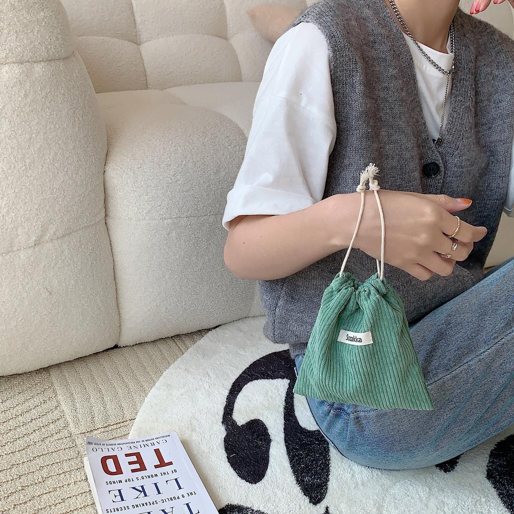 Storage Pocket Drawstring Bag Corduroy Storage Bag Small  Fashionable Durable