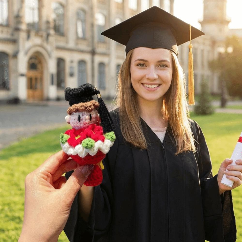 Funny Crochet Bouquet 13cm Doctor Hat Bouquet Doll Handmade Knitted Figures  Graduation Gift