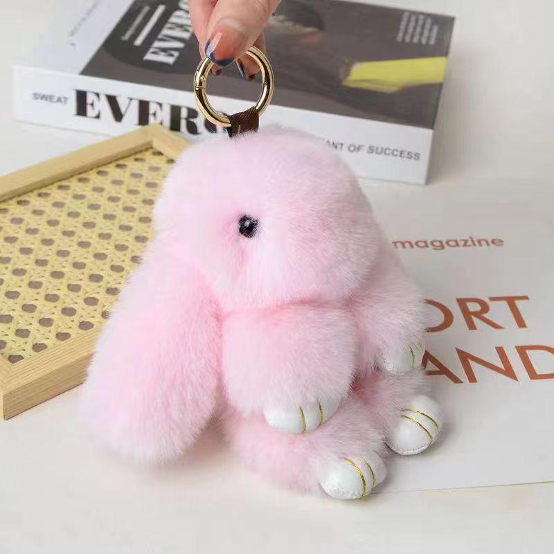 Mengmengtu Plush Rabbit Charm - Cute Faux Fur Keychain Pendant