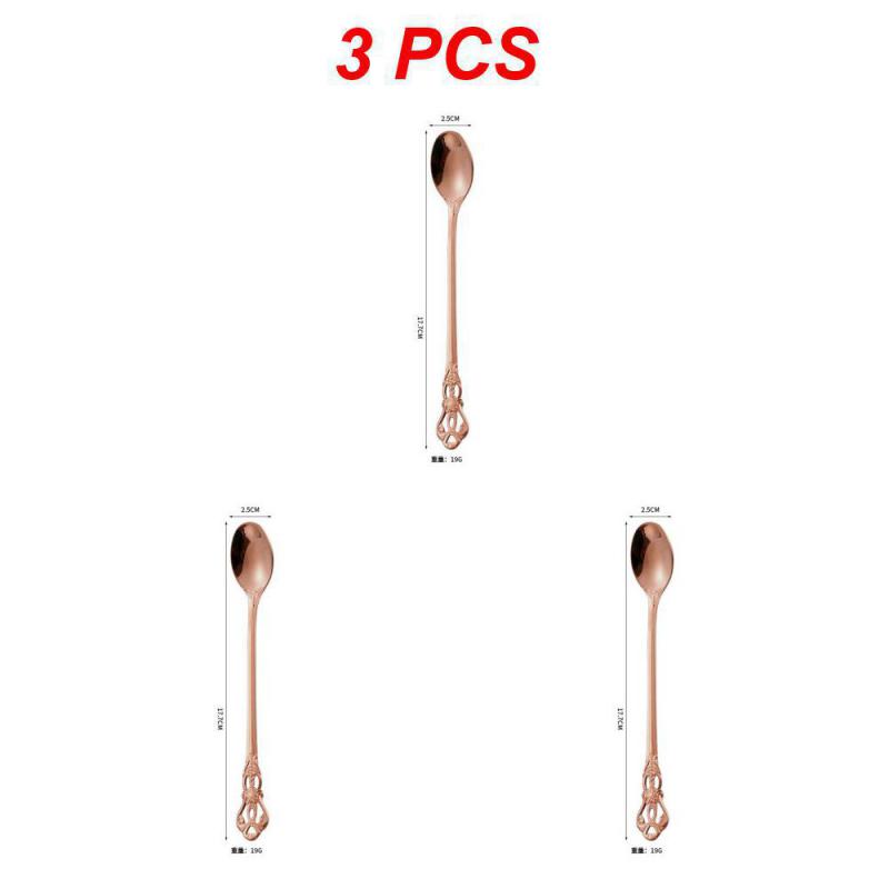 1/3PCS Teaspoon European-style Carved Stainless Steel Small Gift Tableware Long Handle Colorful Kitchen Accessories