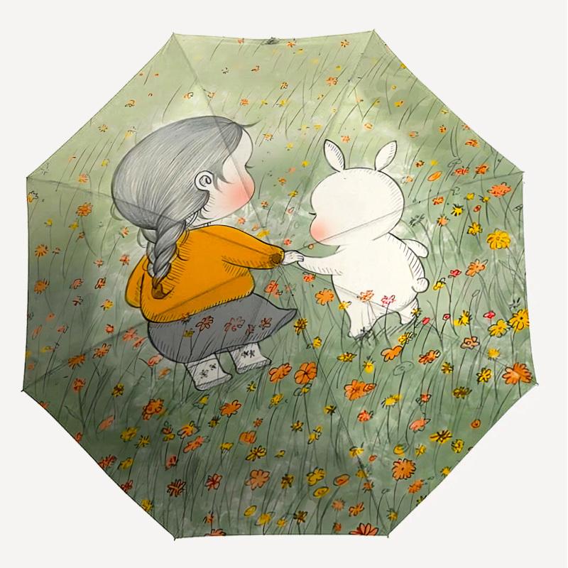 1PC girl rabbit Automatic Open/Close Umbrella with Windproof, 8-Rib Sturdy Canopy, Durable Ribs, Fashionable Design, Outdoor Accessory, Fun Prin, Holi