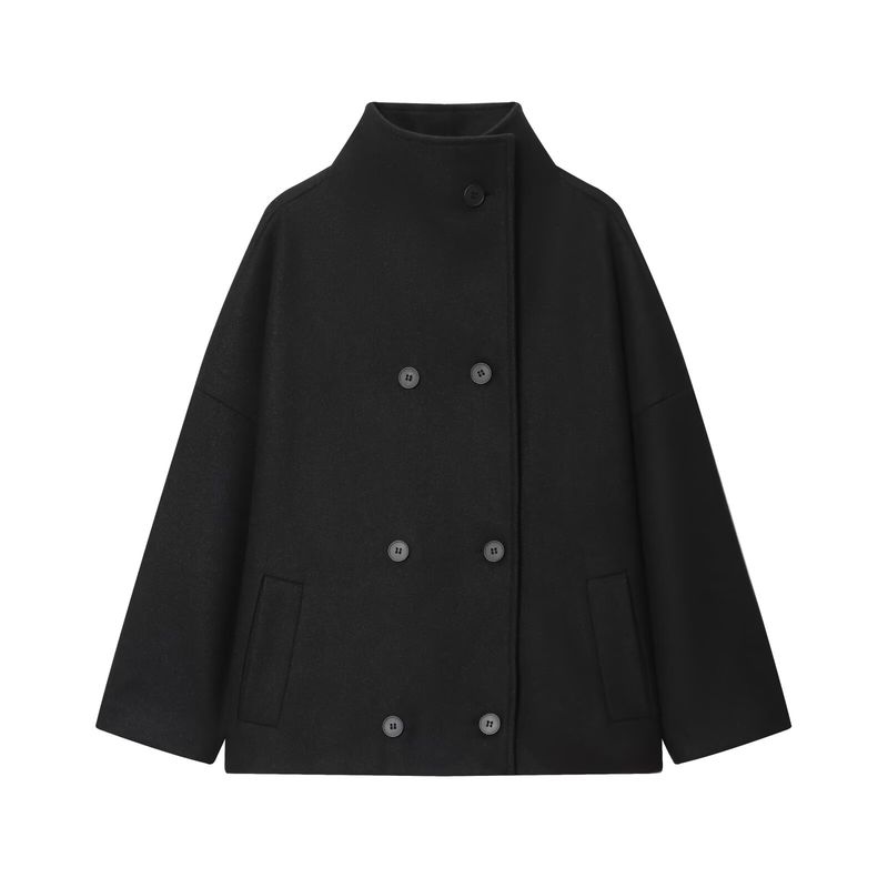 Autumn and Winter New Arrivals Women's Clothing Zr European and American Style Export Fashion Simple Versatile Double-Breasted Long-Sleeve Wool Coat