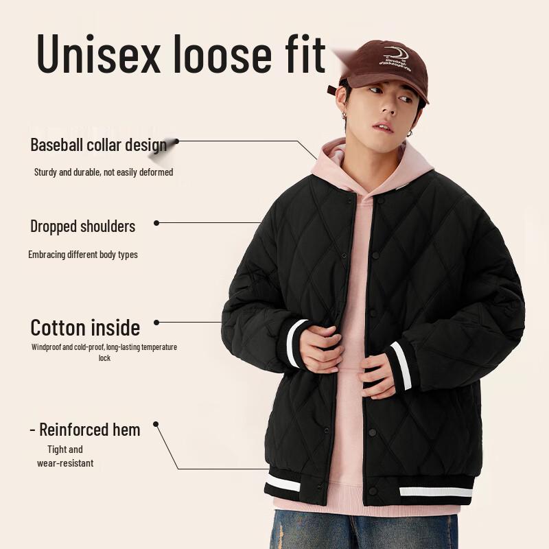 MINISO Men's 2024 Winter Thick Color-block Baseball Collar Padded Jacket