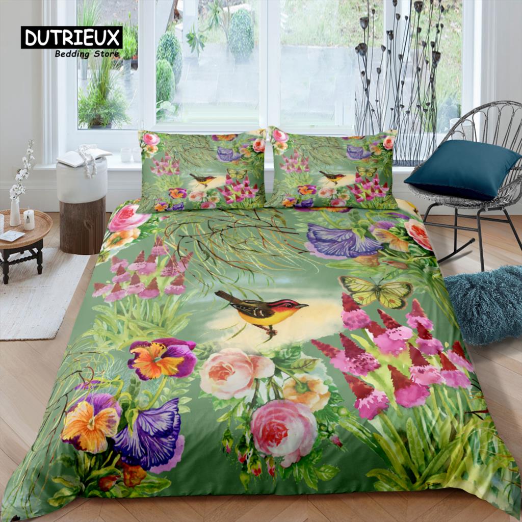 

Home Living Luxury 3D Flower Bird Bedding Set Butterfly Duvet Cover Pillowcase Queen and King EU/US/AU/UK Size Comforter Bedding (135x200cm)