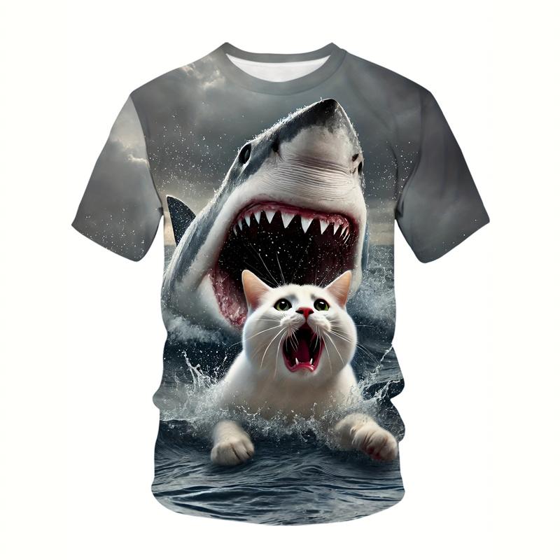Funny Cats 3D Printed T-Shirt Men Animal Pets Cat Summer O-Neck Tops Streetwear Short Sleeve