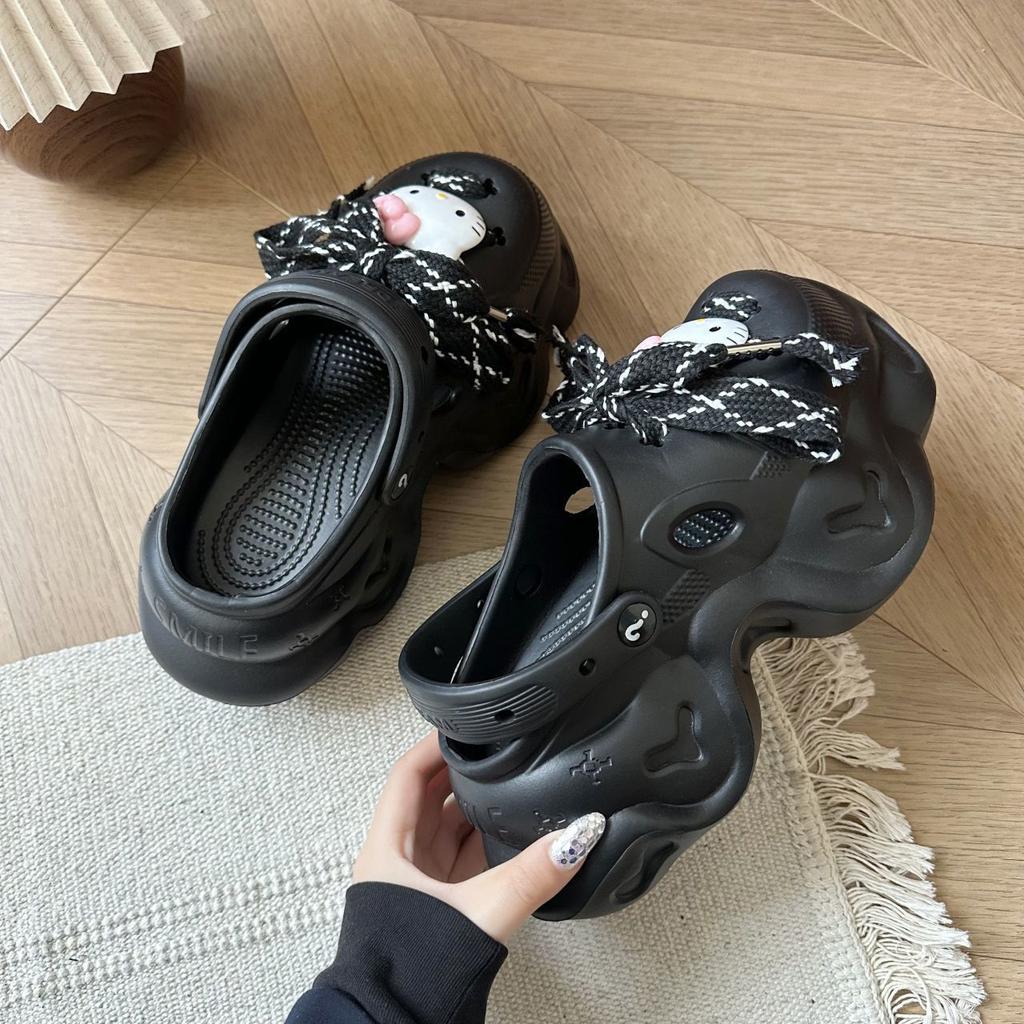 Cute Soft-soled Thick-soled Heightening Hole Shoes for Women In Summer, Super Fire Beach Bag Head Cool Slippers 2025 New Explosion