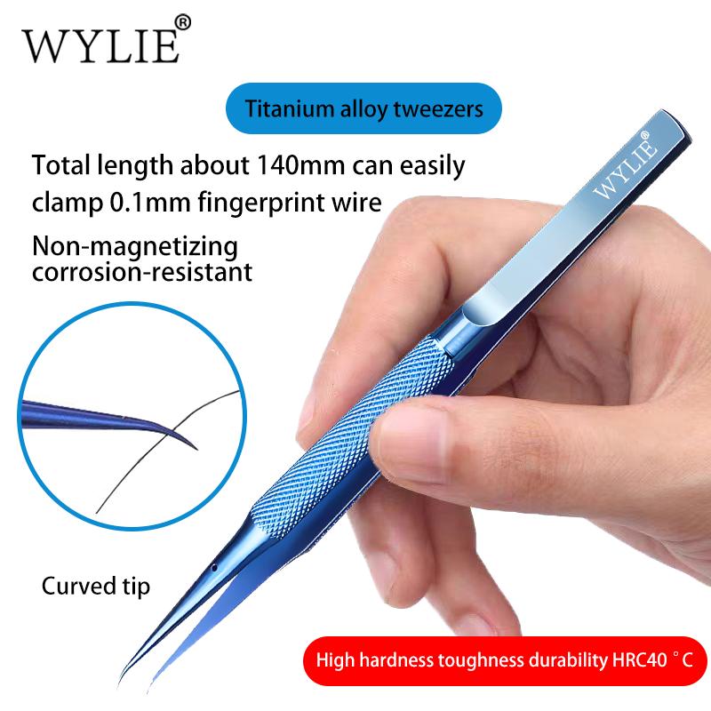 WYLIE Titanium Alloy Tweezers Professional Phone Repair Tool Fingerprint Flying Wire Tweezers Antimagnetic Electronic Forceps