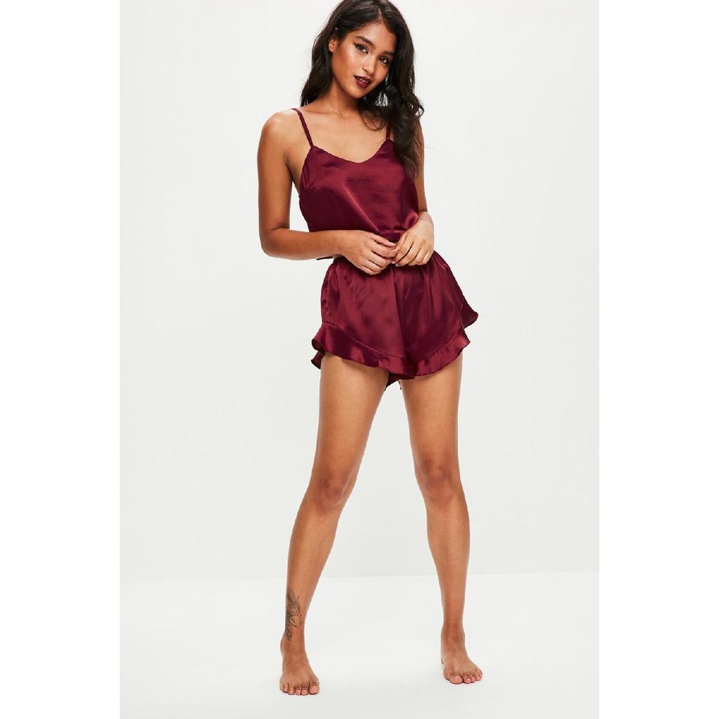 Set pijama pantaloni scurți din satin Roșu Claret