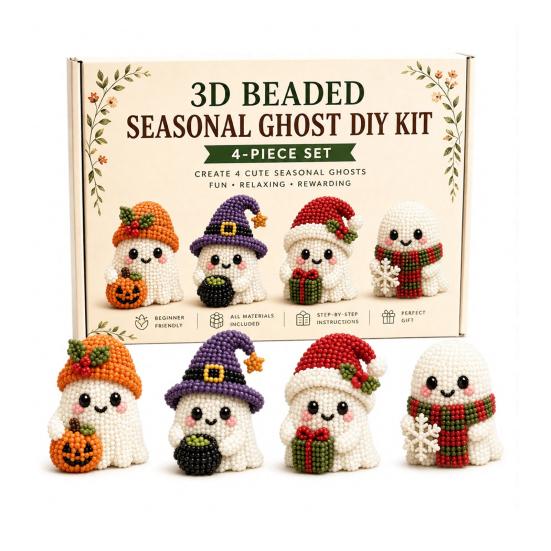 Beaded Ghost DIY Kit Tiny 3D Beaded Festive Ghost Craft