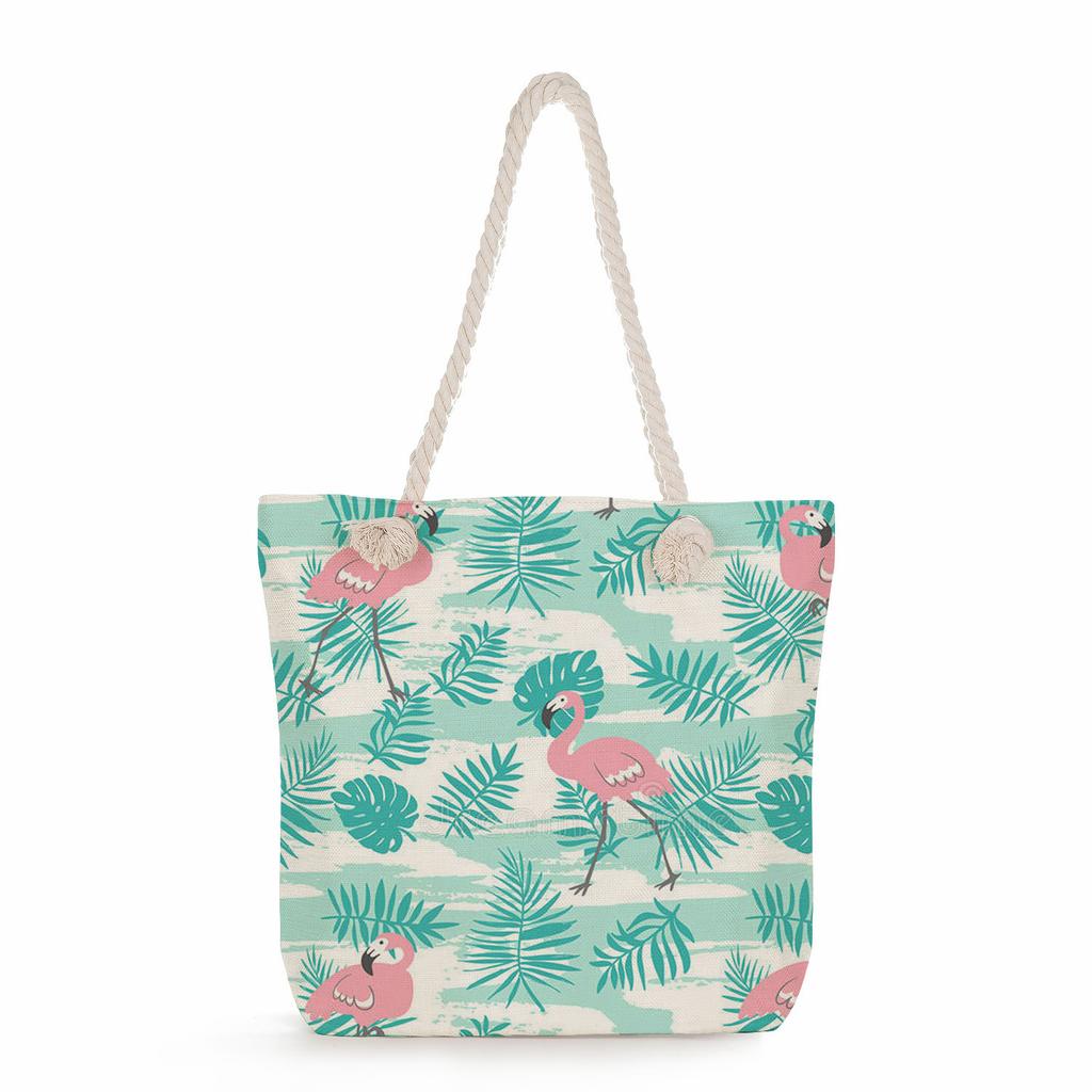 Plant Print Thick Rope Single-shoulder Beach Bag 7237 CLE