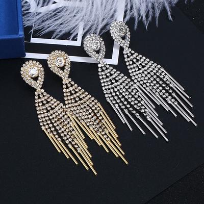 Claw Chain Tassel Earrings, Rhinestone Exaggerated Large Earrings, Long Wedding Dress Dinner Accessories