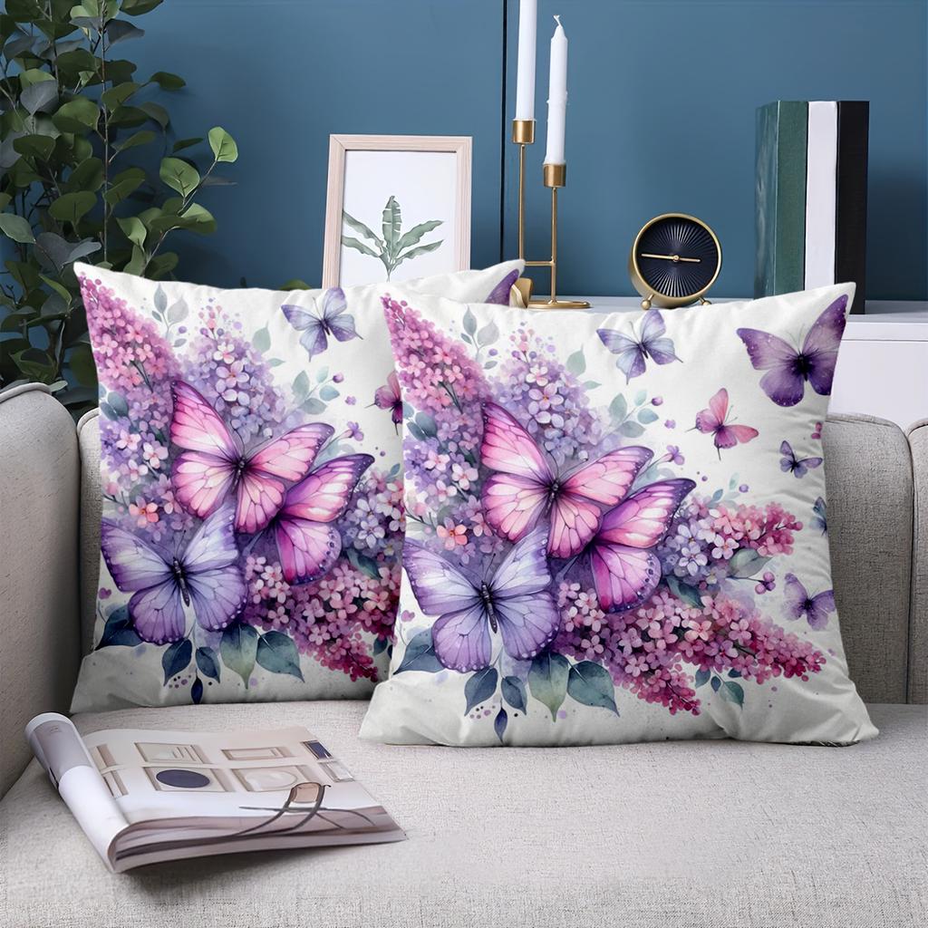 1 pieces -2D flat printing Lilac And Butterfly Patterned Decorative Throw Pillows Polyester pillowcase, sofa  cushion cov