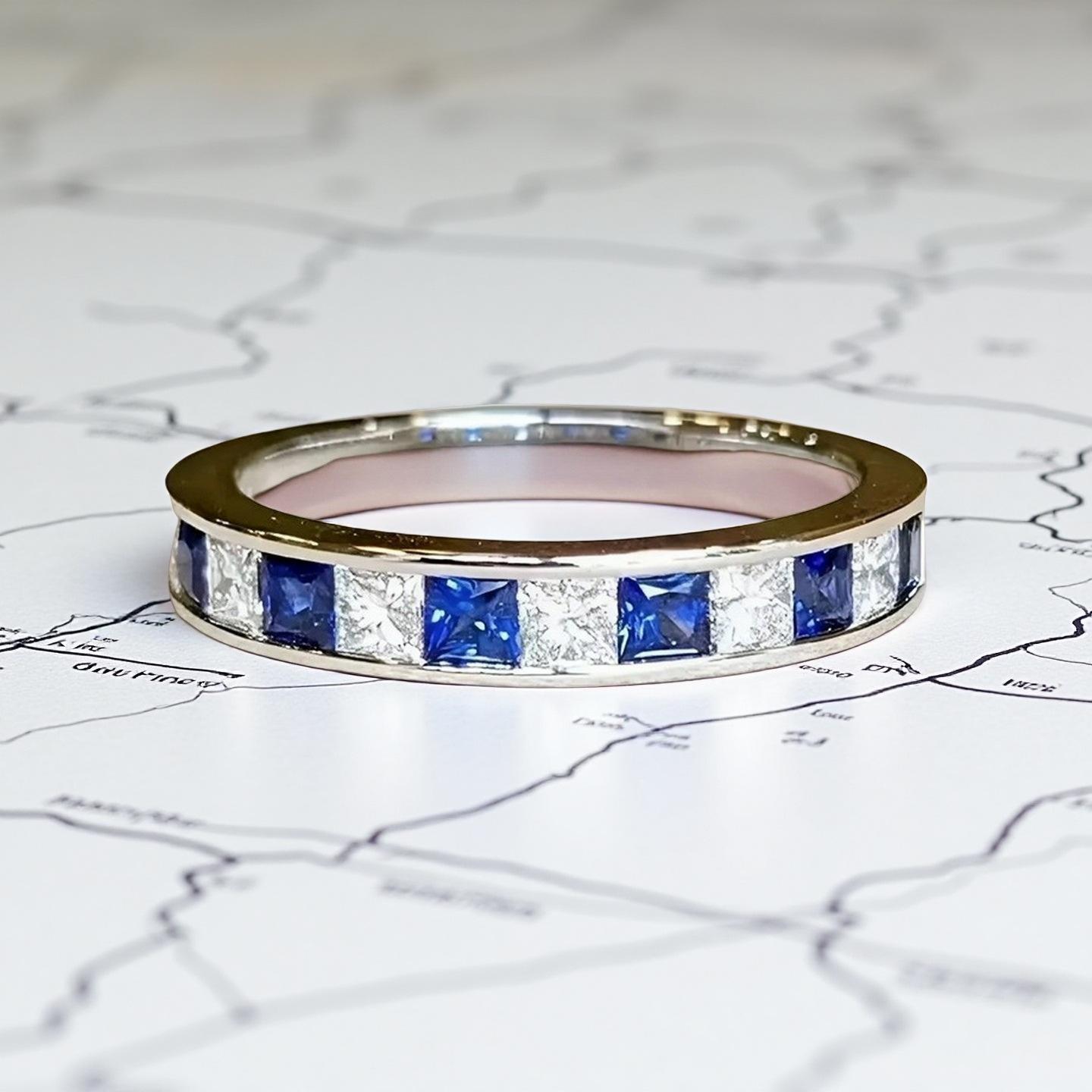 

Fashion Sapphire Simple Stainless Steel Rings Double Diamond Women Men Wedding Band Jewelry Unique Women Ring For Gift 6 синий