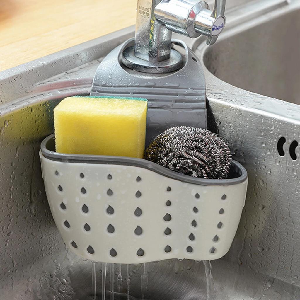 1Pc Sky Blue Creative Sink Storage And Drainage Rack Hanging Bag Kitchen Faucet Adjustable Storage And Hanging Basket