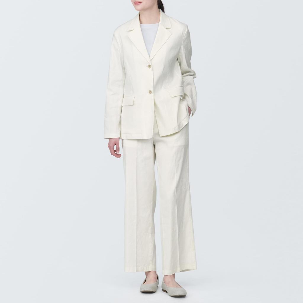 MUJI Women's Hemp Blend Stretch Straight Pants, Off-White, Size XL, BE1QVA4S