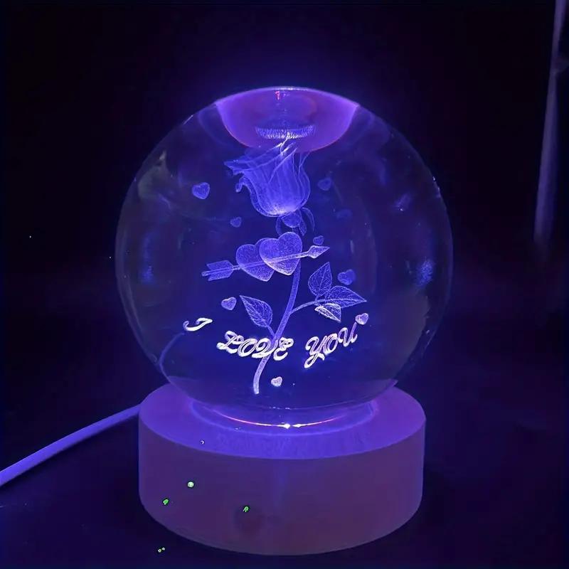 1pc 3D Rose Crystal Ball nightlight, the perfect gift for her on Valentine's Day, Christmas, birthdays and anniversaries