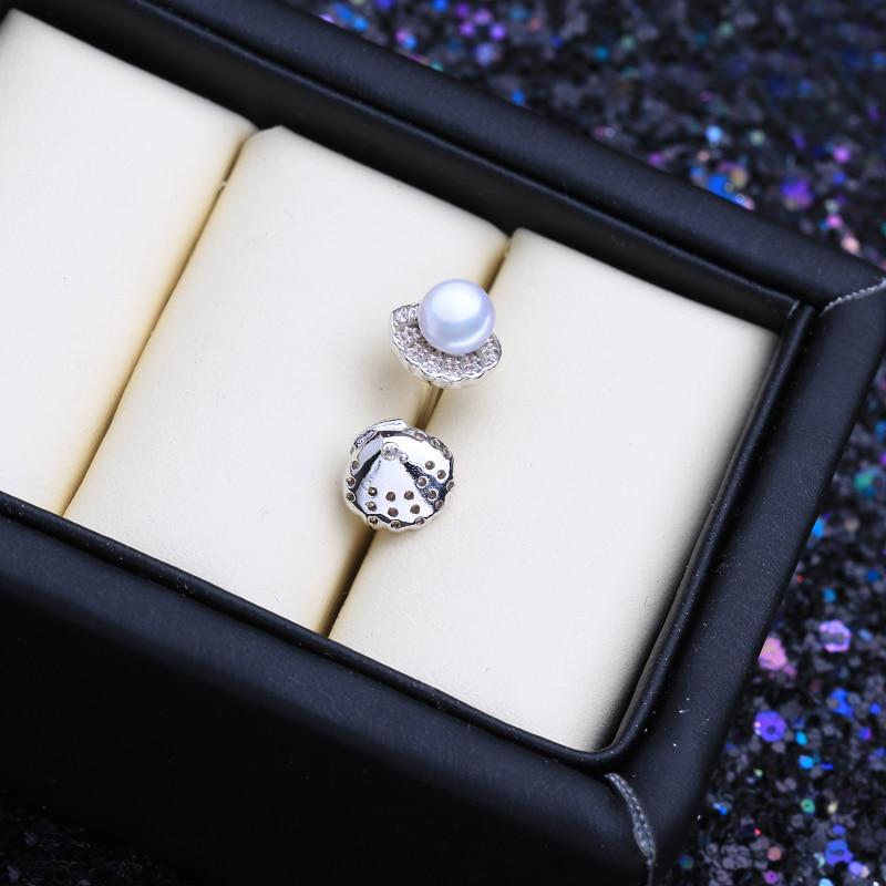 LSOOYH Natural Freshwater Pearl Earrings Women Cubic Zirconia Small Shell Design Earrings Pearl Jewelry