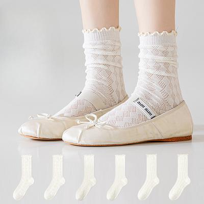 Damen Sommer Dünne Mesh Atmungsaktive Nahtlose Spitze Mittelhohe Baumwollsocken