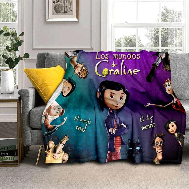 Coraline Animated Movie Throws Blanket Picnic Super Soft kawaii Blanket for Travel Bedding Couch Sofa Bed Blanket Birthday Gift