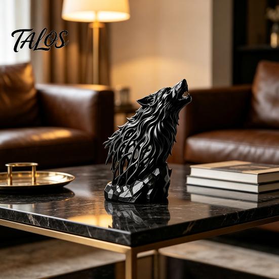 Personalized Creative Table Decor Howl Wolf Sculpture, Gothic Wildlife Home Decor, Howling Statue Figurine Hollow Animal Statues with Rock Base,