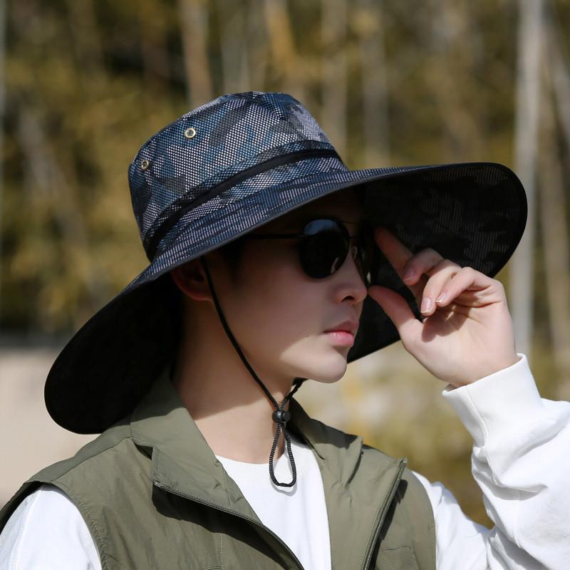 

Summer Korean Style Cotton Fishing Hat With 15cm Wide Brim For Men Outdoor Sun Protection 11cm Brim светло-синий