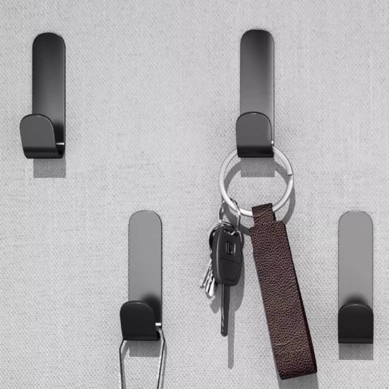 5PCS Adhesive Wall Hooks No Drill Strong Load-Bearing Hooks Durable Carbon Steel Hooks for Bathroom Kitchen Coat Towels