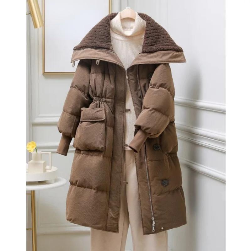 Cotton Jacket for Women in Winter, Mid Length Fashionable Design, Cotton Jacket Over Knee Length, Large Lapel Cotton Jacket