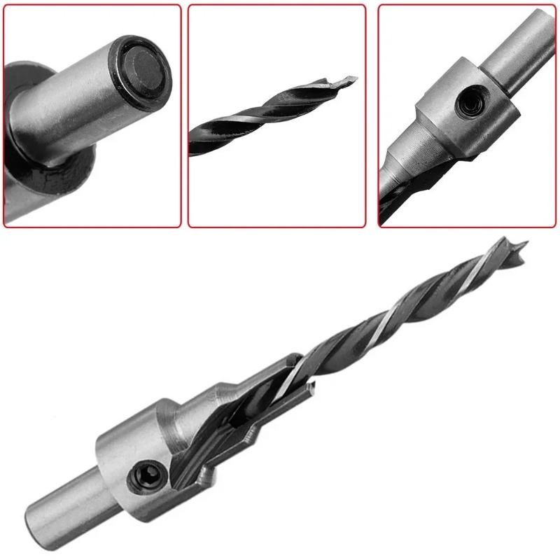 1 Set 3 Steps Countersink Drill Bit Pilot  Bits Set Reamer Screw Hinge Hole Saw Chamfer 4-6 5-7mm Steps