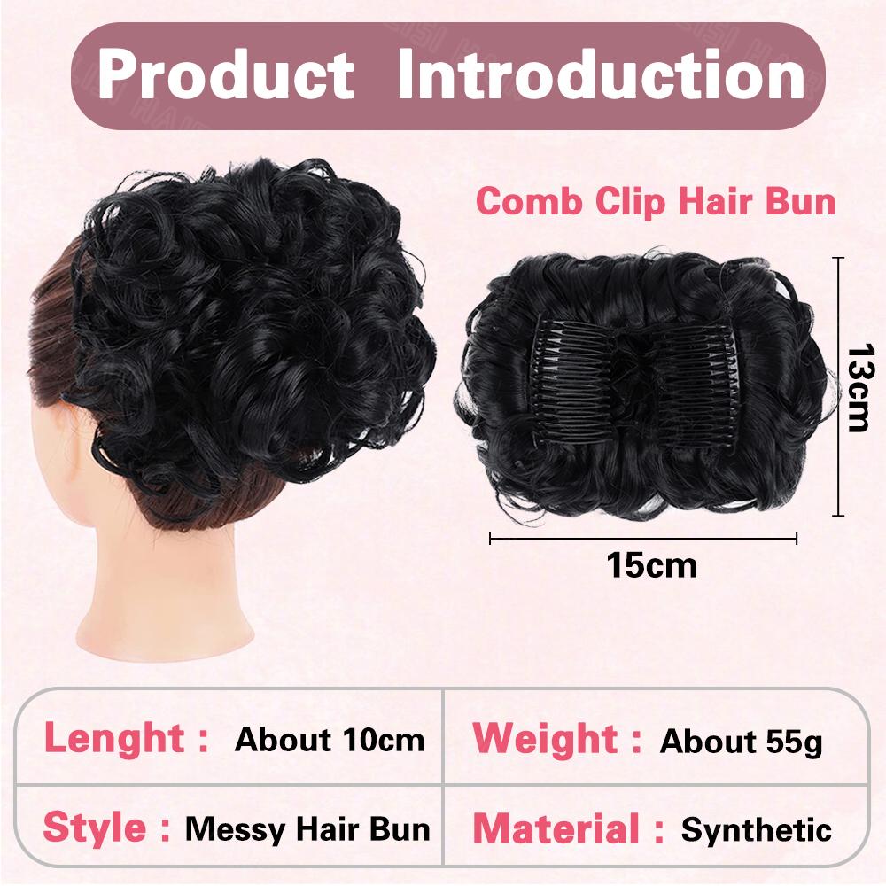 XINRAN Synthetischer Clip in lockigem Haar Dutt Pferdeschwanz Verlängerung Hochsteckfrisur Kämme Verlängerung Kurzer Dutt Perücke für Frauen Party Wear